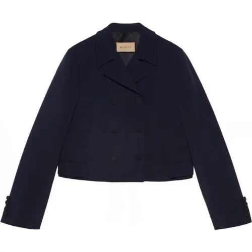 Navy Mohair Cropped Jacket , female, Sizes: XS, S - Gucci - Modalova