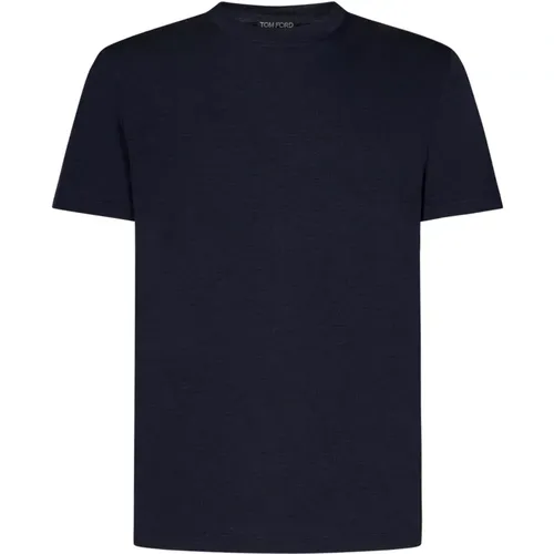 Blauer Rundhals-T-Shirt aus Lyocell , Herren, Größe: S - Tom Ford - Modalova