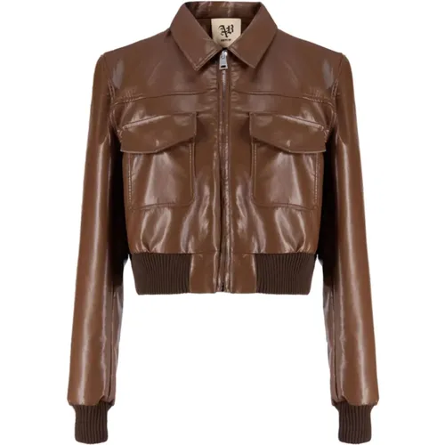 Braune Bomberjacke Aviator Stil , Damen, Größe: 2XS - Aniye By - Modalova