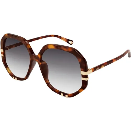 Geometric Havana Grey Sunglasses , female, Sizes: 58 MM - Chloé - Modalova
