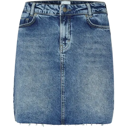 Smart Denim Skirt with Raw Hem , female, Sizes: 2XL, M - My Essential Wardrobe - Modalova