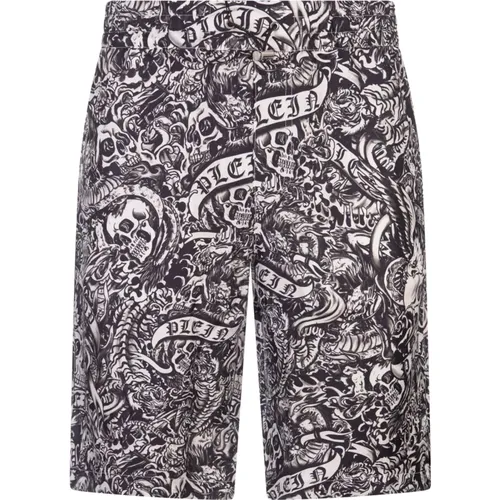 Tattoo Pattern Silk Shorts , male, Sizes: L - Philipp Plein - Modalova