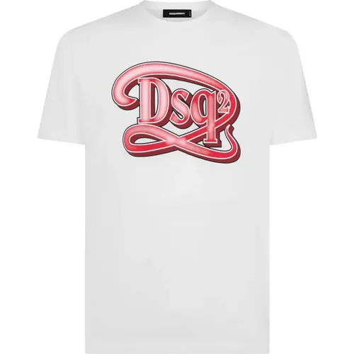 Weiße Baumwoll-Jersey-Logo-Print-T-Shirt - Dsquared2 - Modalova