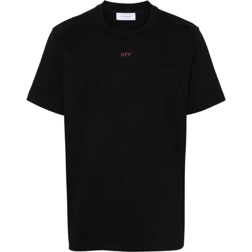 Logo T-Shirt Baumwolle Schwarz Rot , Herren, Größe: M - Off White - Modalova