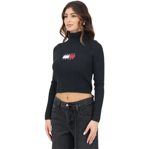 Schwarzer Rollkragenpullover , Damen, Größe: S - Tommy Jeans - Modalova