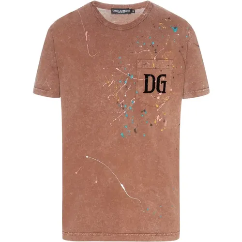 Farbspritzer Baumwoll-T-Shirt Top , Herren, Größe: S - Dolce & Gabbana - Modalova