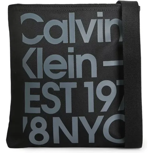 Schwarze bedruckte Handtasche mit Reißverschluss - Calvin Klein - Modalova