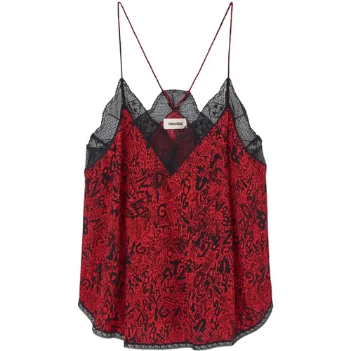 Rotes Ärmelloses Bedrucktes Top , Damen, Größe: S - Zadig & Voltaire - Modalova