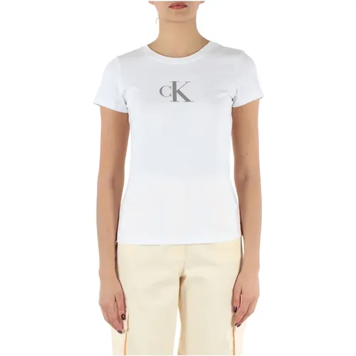 Cotton Logo Sequin T-shirt , female, Sizes: XS - Calvin Klein Jeans - Modalova