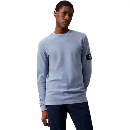 Klares Blaues Pullover Eco Baumwolle Geprägt , Herren, Größe: S - Calvin Klein - Modalova