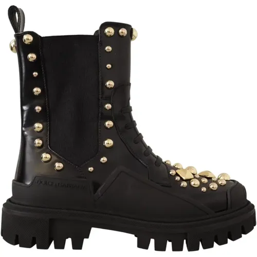 Studded Embroidered Combat Boots , female, Sizes: 3 UK, 3 1/2 UK - Dolce & Gabbana - Modalova