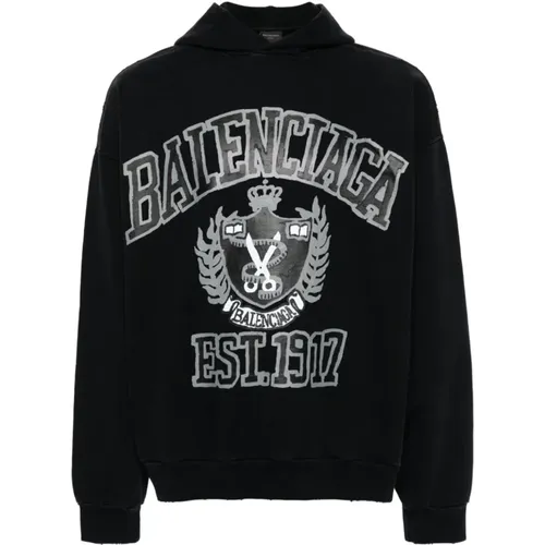 Schwarzer Pullover mit Logo-Print und Distressed-Effekt - Balenciaga - Modalova