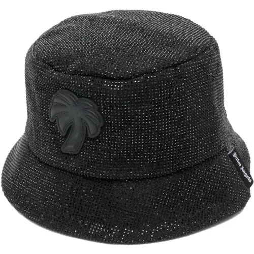 Schwarze Baumwollmütze mit Lederpalm-Logo,Schwarze Stilvolle Sonnenhüte - Palm Angels - Modalova