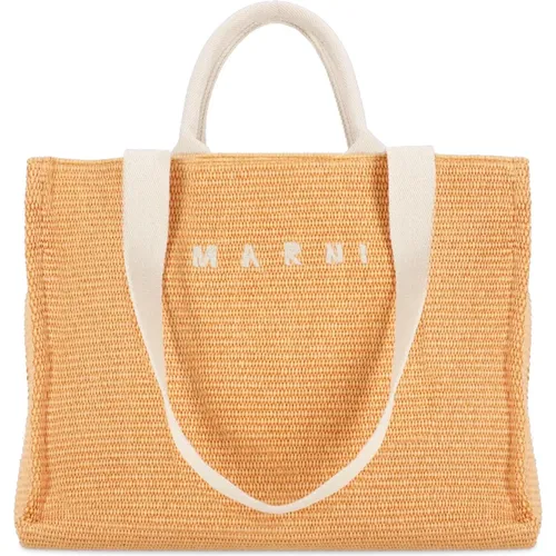 Baumwoll-Einkaufstasche mit Besticktem Logo , Damen, Größe: ONE Size - Marni - Modalova