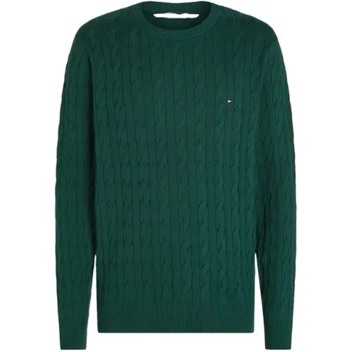 Grüner Pullover Geflochtene Strick Rundhalsausschnitt , Herren, Größe: XL - Tommy Hilfiger - Modalova