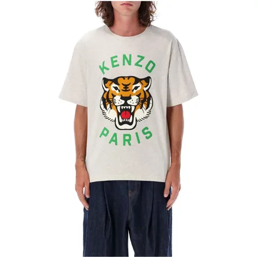 Lucky Tiger Grafik T-Shirt Hellgrau , Herren, Größe: M - Kenzo - Modalova