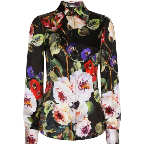 Floral Print Silk Blend Shirt , female, Sizes: XS - Dolce & Gabbana - Modalova