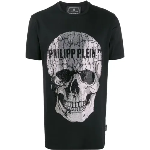 Schwarzes T-Shirt mit Skull Str , Herren, Größe: S - Philipp Plein - Modalova