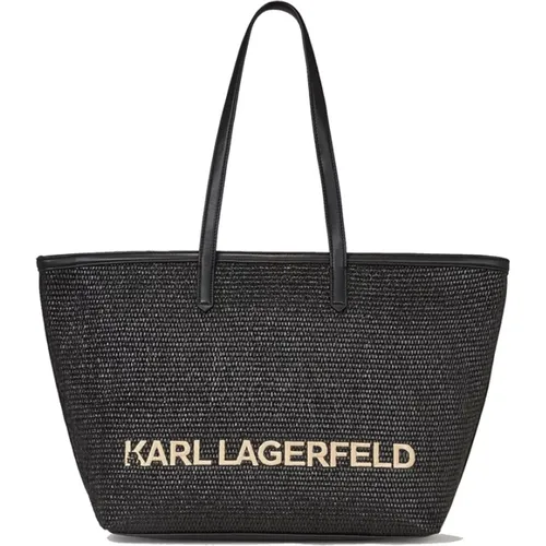 Raffia Tote Tasche mit Besticktem Logo , Damen, Größe: ONE Size - Karl Lagerfeld - Modalova