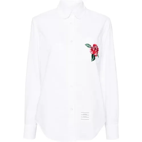 Besticktes Blumen Rundkragenhemd - Thom Browne - Modalova