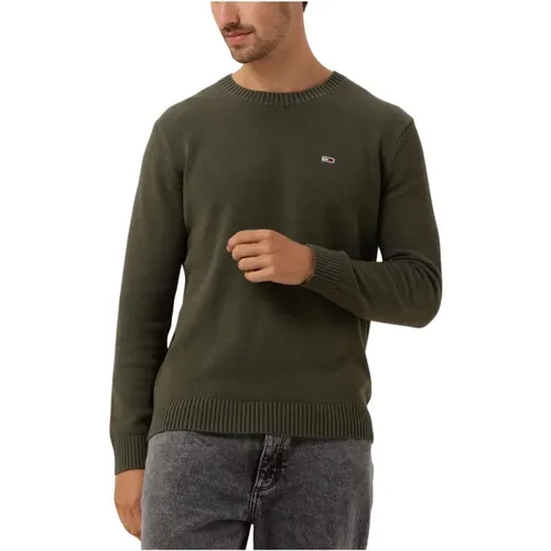 Grüner C-Neck Sweater Slim Fit , Herren, Größe: L - Tommy Jeans - Modalova