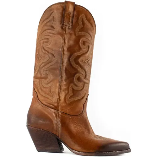 Vintage Leather Texan Boots , female, Sizes: 4 1/2 UK, 5 1/2 UK, 3 UK - Elena Iachi - Modalova