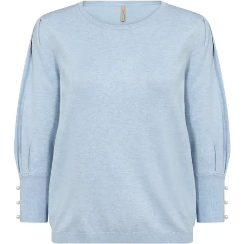 Perlen-Detail Blauer Pullover , Damen, Größe: S - Soyaconcept - Modalova