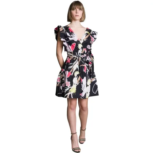 Blumenmuster Schwarzes Kurzes Kleid , Damen, Größe: XS - Cavalli Class - Modalova