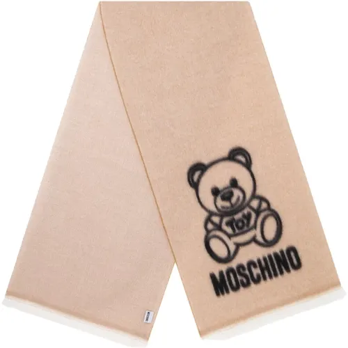 Brown Wool Scarf with Embroidered Brand Logo , female, Sizes: ONE SIZE - Moschino - Modalova