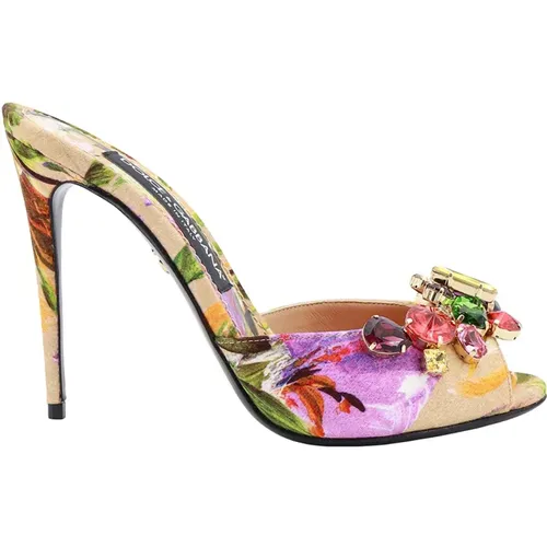 Floral Fabric Sandals with Rhinestone Detail , female, Sizes: 5 1/2 UK - Dolce & Gabbana - Modalova