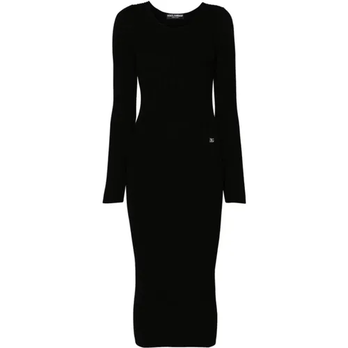 Schwarzes Logo Midi Strickkleid - Dolce & Gabbana - Modalova