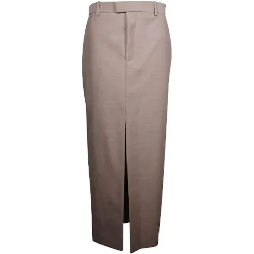 Brun Wool High-waisted Front-split Skirt , female, Sizes: XS - Bottega Veneta Vintage - Modalova