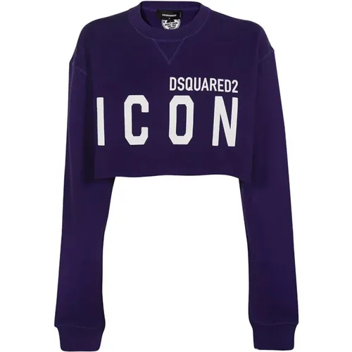 Gekürzter Baumwoll-Sweatshirt mit Logo-Detail , Damen, Größe: M - Dsquared2 - Modalova