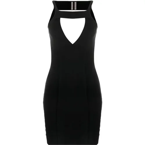 Schwarzes Kleid mit V-Ausschnitt und offenem Rücken - Rick Owens - Modalova
