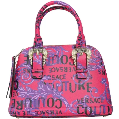 Fuchsia Logo Print Handtasche mit abnehmbarem Riemen - Versace Jeans Couture - Modalova