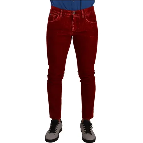 Rote Skinny Denim Jeans aus Baumwoll-Stretch - Dolce & Gabbana - Modalova