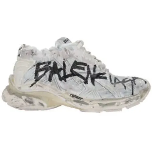 White Mesh Low-Top Sneakers with Graffiti Print , male, Sizes: 11 UK - Balenciaga - Modalova