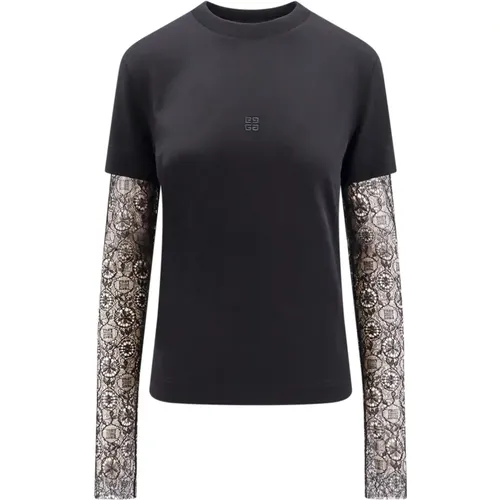 Spitzen-Detail Baumwoll-T-Shirt , Damen, Größe: XS - Givenchy - Modalova