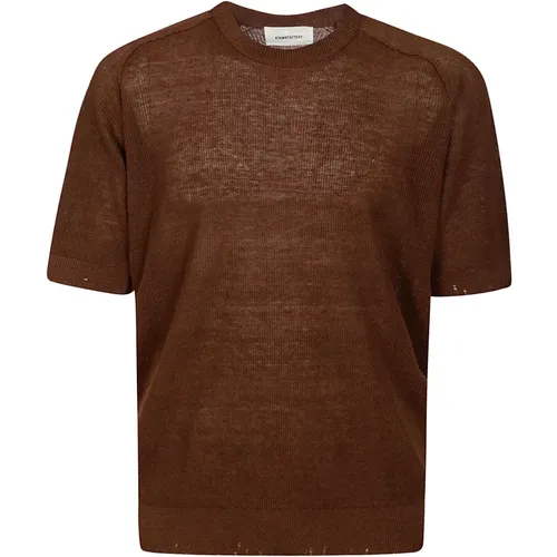 Braunes Leinen T-Shirt mit halben Ärmeln,Leinen Halbärmeliges T-Shirt - Atomofactory - Modalova