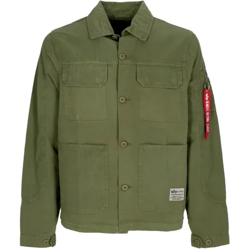 Farbblock Overshirt Jacke Dunkelolive , Herren, Größe: S - alpha industries - Modalova