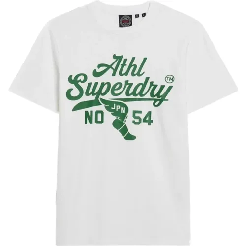 Weißes Track&Field T-Shirt mit grünem Druck , Herren, Größe: L - Superdry - Modalova