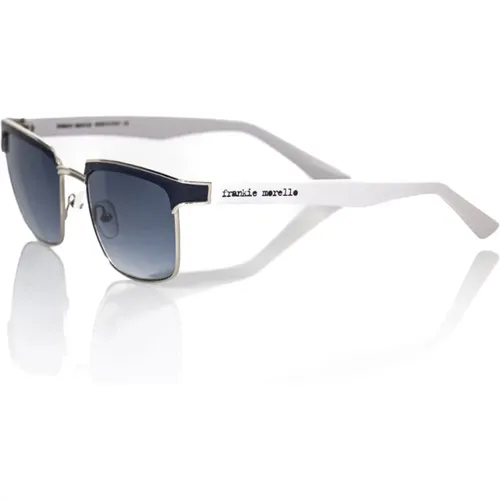 Clubmaster Sonnenbrille Schwarz Leder Blaue Linse , Herren, Größe: ONE Size - Frankie Morello - Modalova