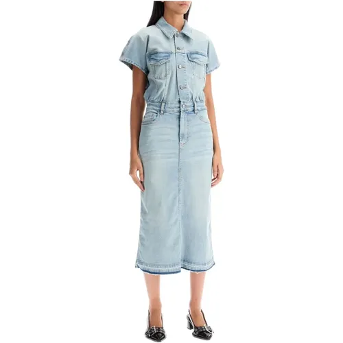 Denim Midi Kleid mit Kimono-Ärmeln , Damen, Größe: M - Ganni - Modalova