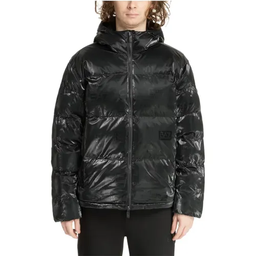 Logo Snap-Zip Down Jacket , male, Sizes: S, L, XL, M - Emporio Armani EA7 - Modalova