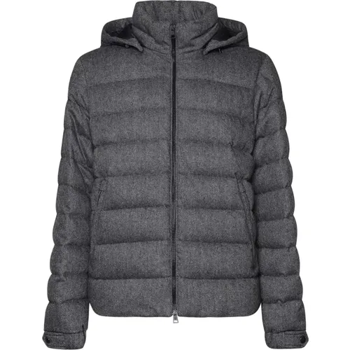 Grey Padded Wool Coat with Leather , male, Sizes: XL, M - Moncler - Modalova