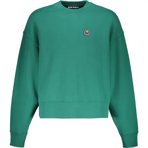 Gerippter Kragen Baumwoll-Sweatshirt mit Logo , Herren, Größe: XL - Palm Angels - Modalova