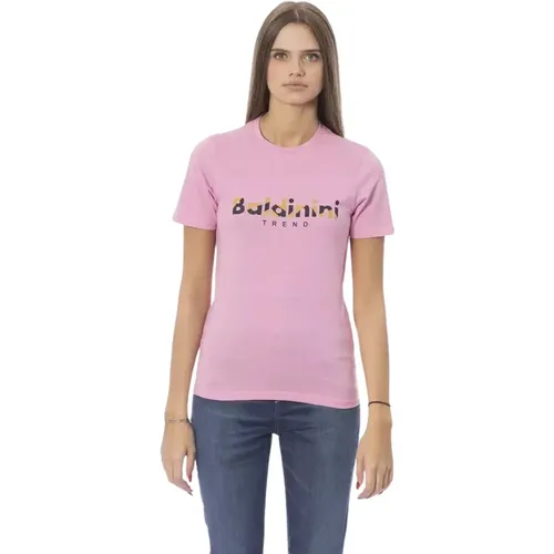 Trendige Rosa Baumwoll Tops T-Shirt , Damen, Größe: XL - Baldinini - Modalova