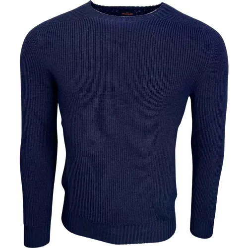 Rundhals Pullover, Rainwool Navy , Herren, Größe: L - Gran Sasso - Modalova