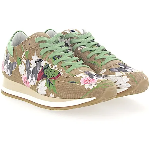 Floral Bulldog Patch Sneaker , female, Sizes: 3 UK - Philippe Model - Modalova