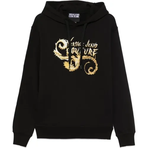 Schwarzer Baumwollhoodie mit Logoaufdruck , Herren, Größe: L - Versace Jeans Couture - Modalova